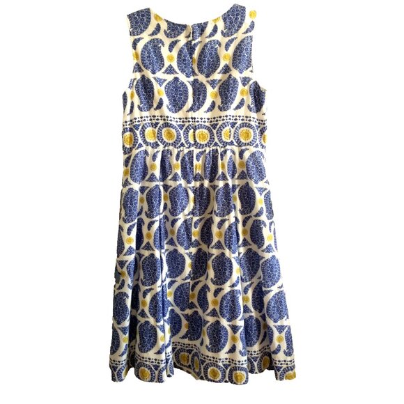 Boden Lizzie Midi Dress Blue Yellow Print 100% Cotton Flared Skirt Pockets - 12 - Picture 6 of 8